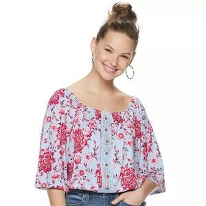 Mudd Women's Floral Print Crop Crewneck Shortsleeve Blouse Size XS